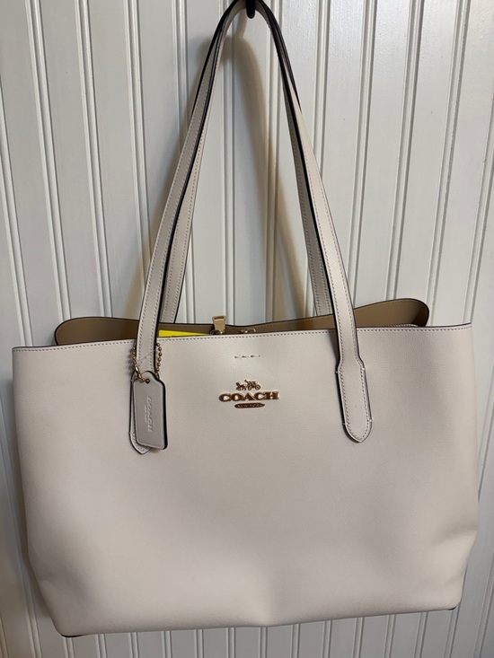 Coach Handbags - Coach Cream Leather Tote with Gold Logo